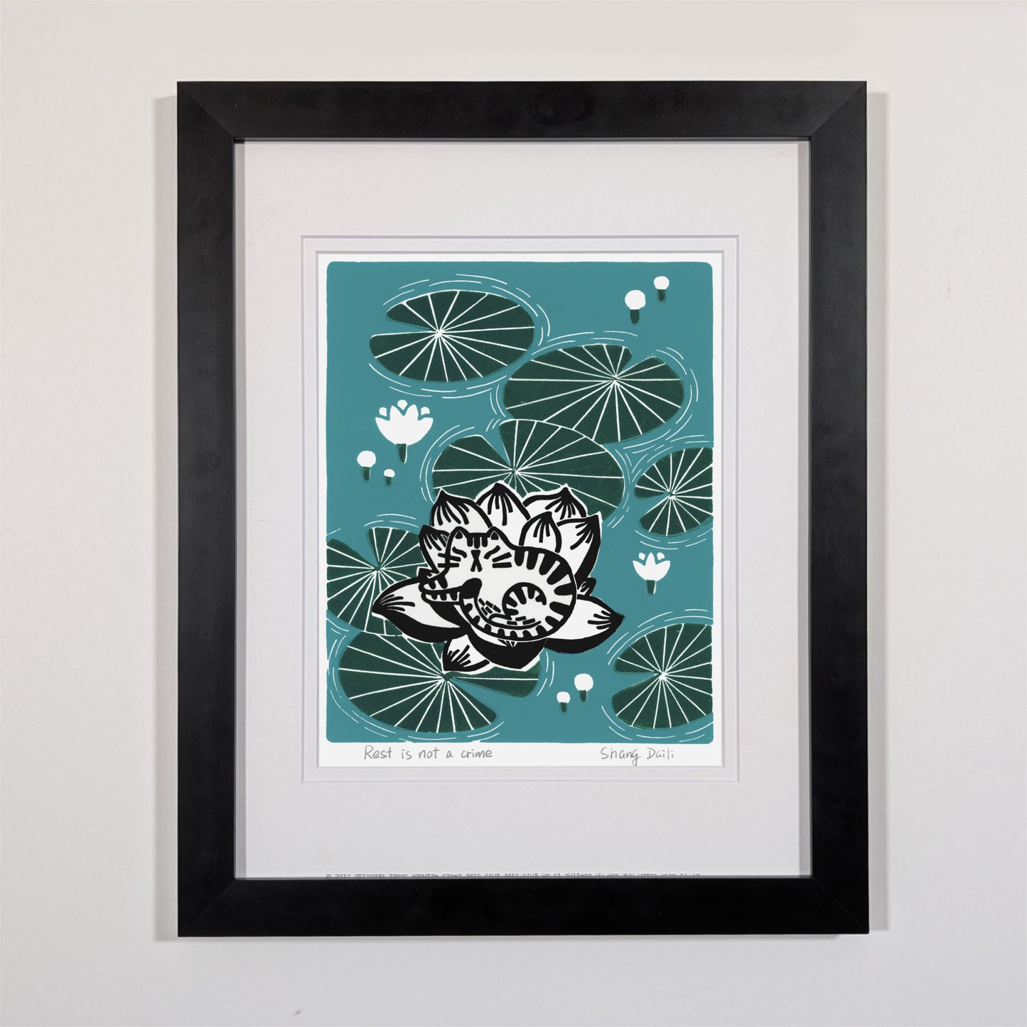 black wood frame, museum glass, double mat board