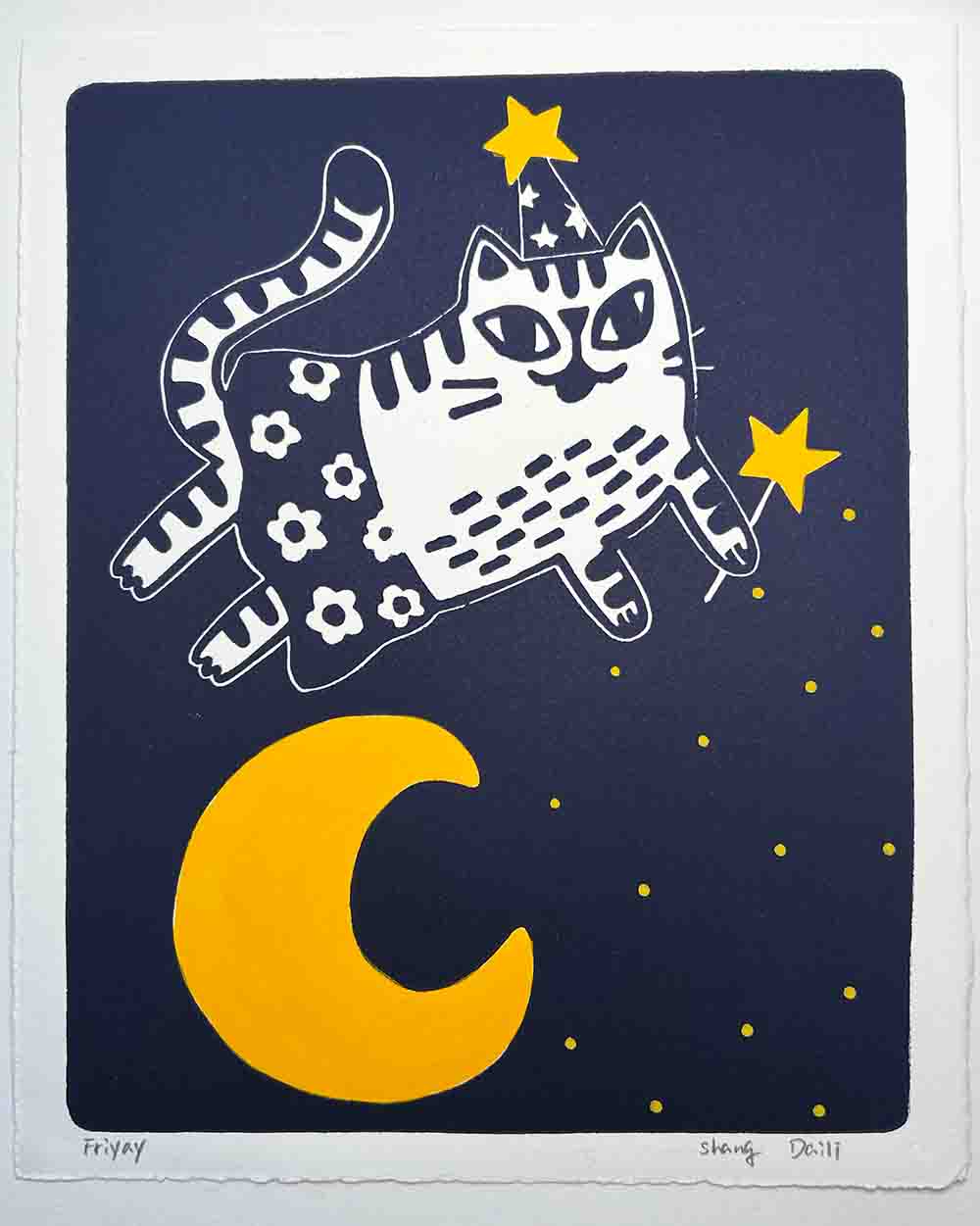 wizard cat, party cat jumping over the moon