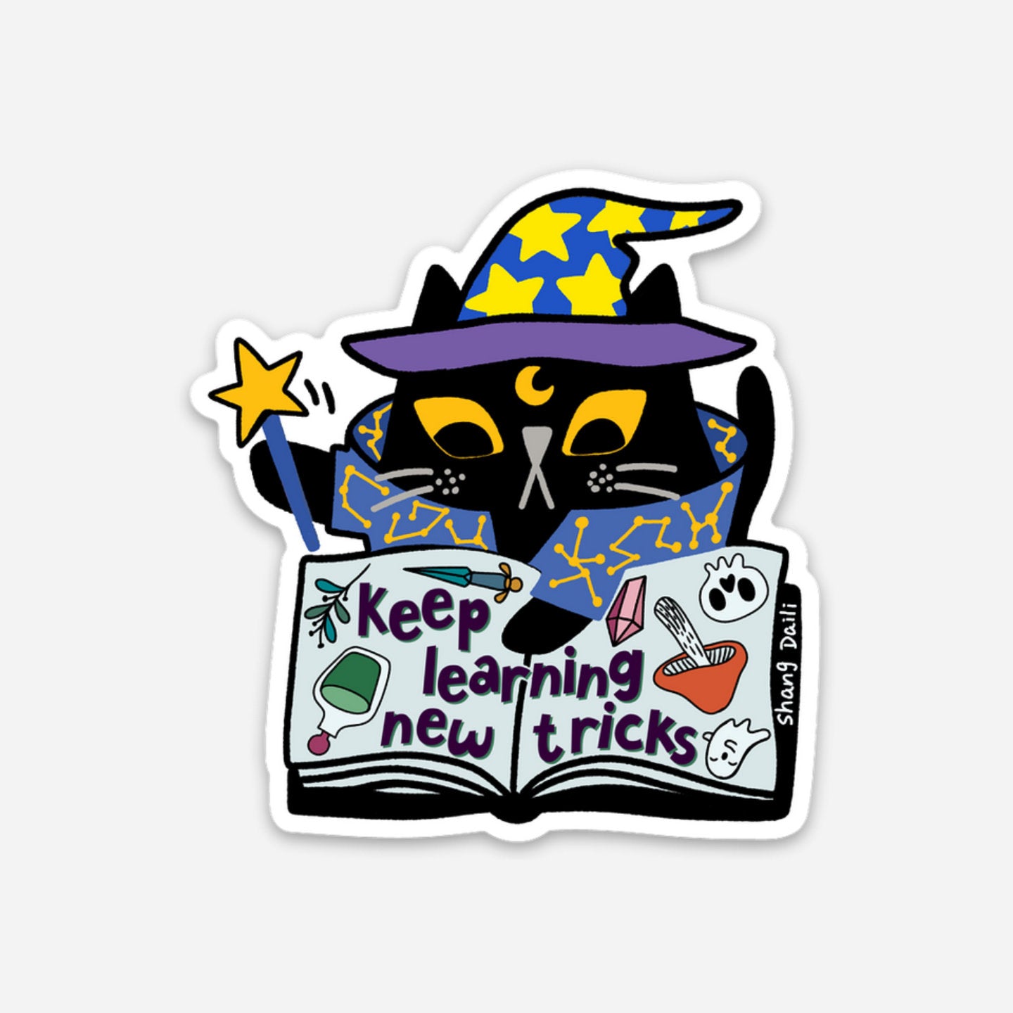 Cute cat sticker - Keep Learning New Tricks