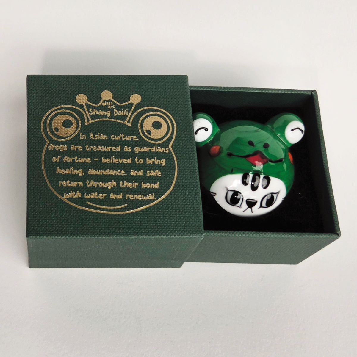 'Safe and Sound' Frog Cat Glass Figurine