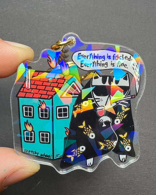 Cat Keychain - Everything is Okay