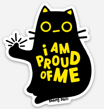 Black cat sticker/magnet - I am proud of me