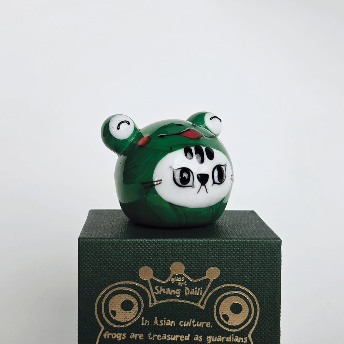 'Safe and Sound' Frog Cat Glass Figurine