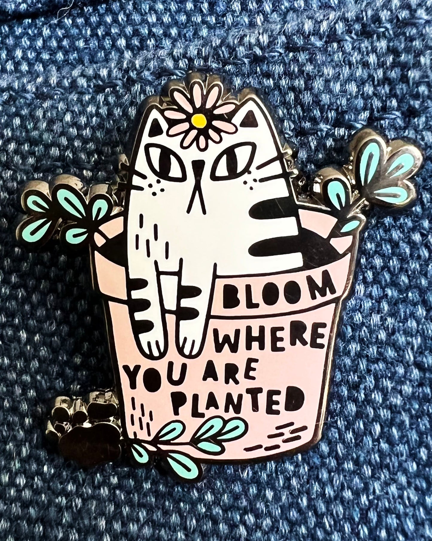 Cat Enamel Pin - Bloom Where You Are Planted