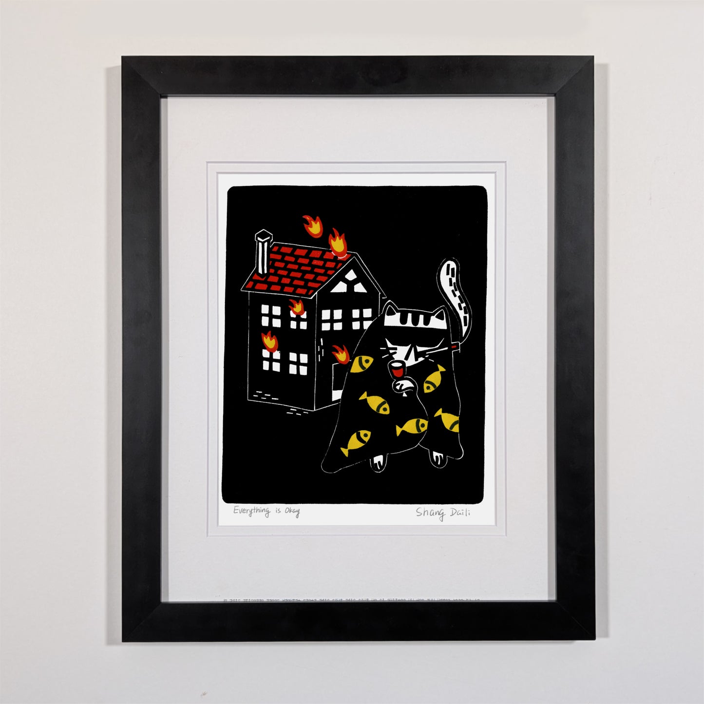 black wood frame, museum glass, double mat board