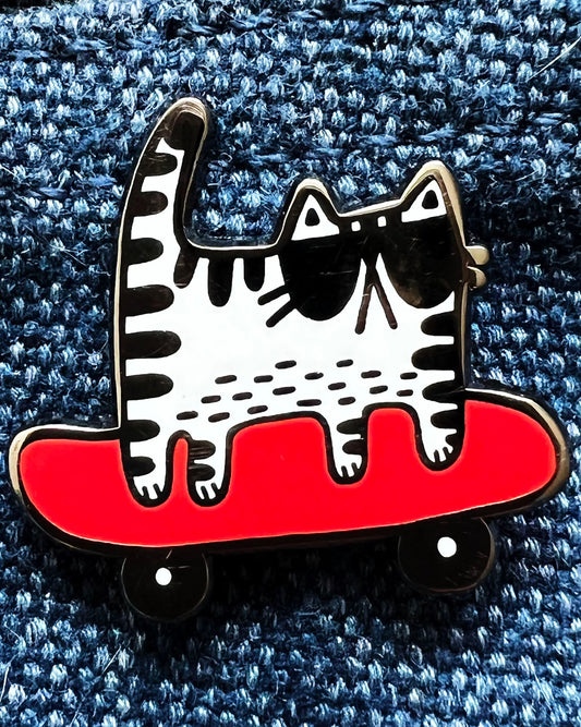Cat Enamel Pin - Cat on a Skateboard