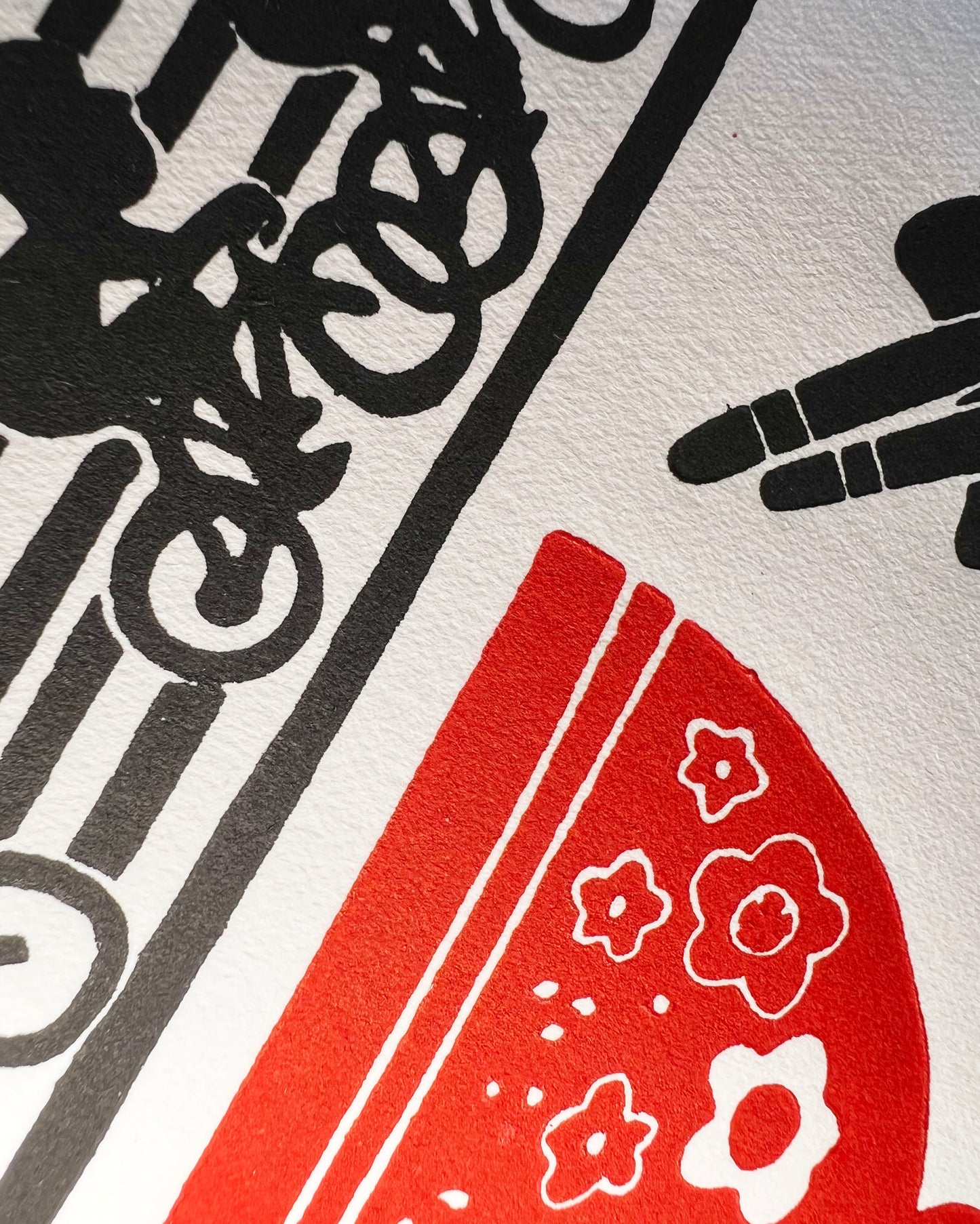 Cycling Handmade Linocut Art Print - Ride to Ramen
