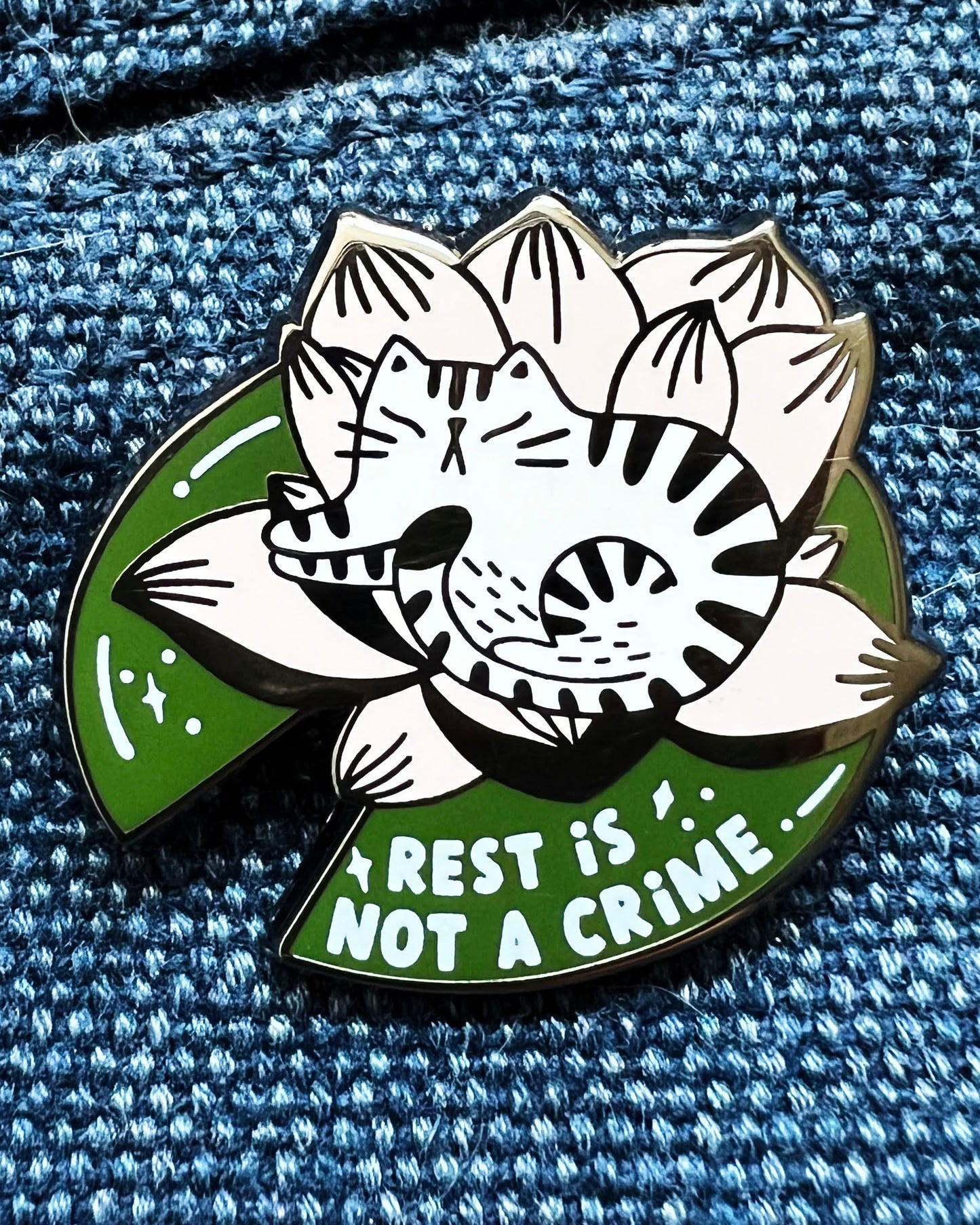 Cat Enamel Pin - Rest is Not a Crime