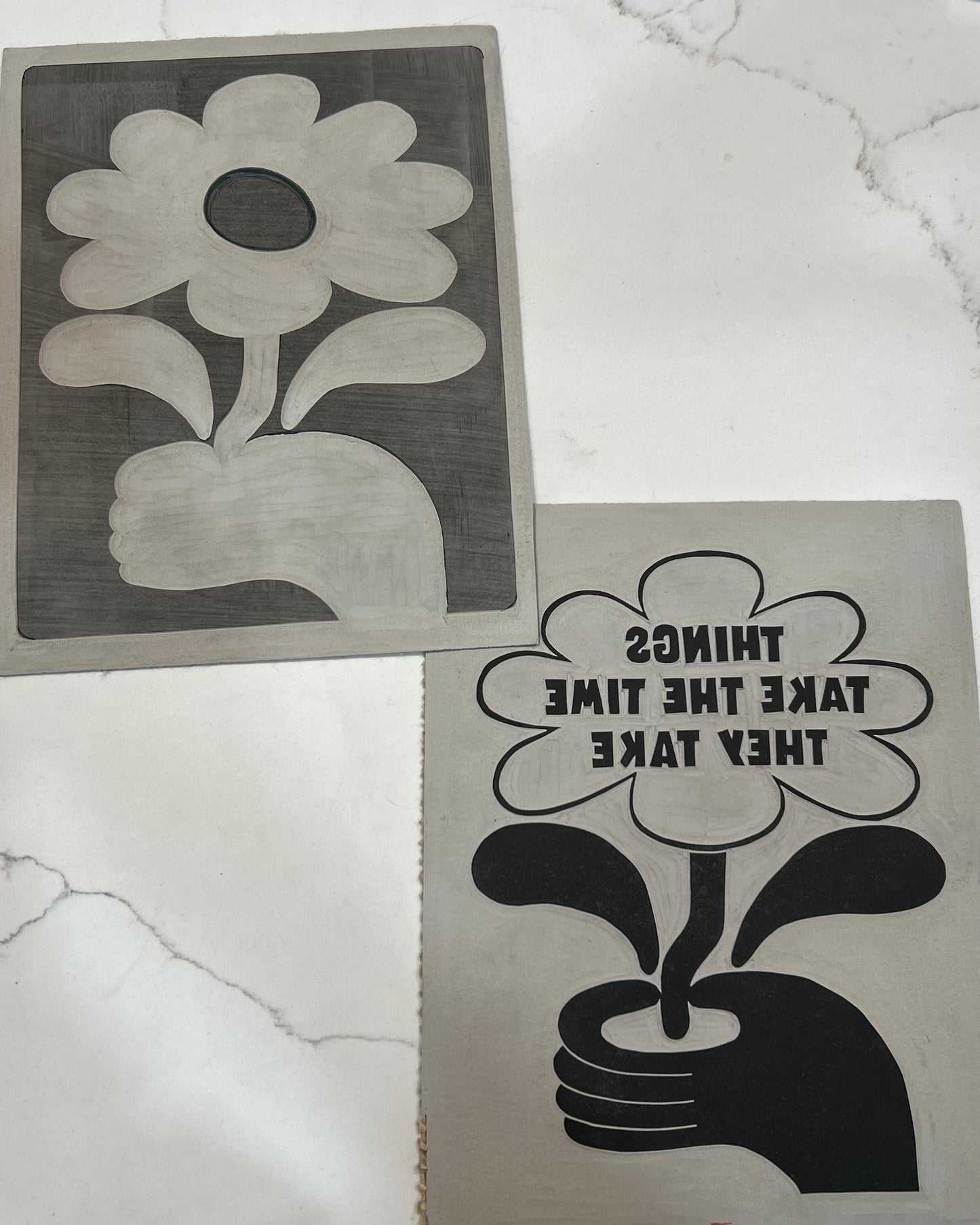 Handmade Linocut Art Print - Don't Worry