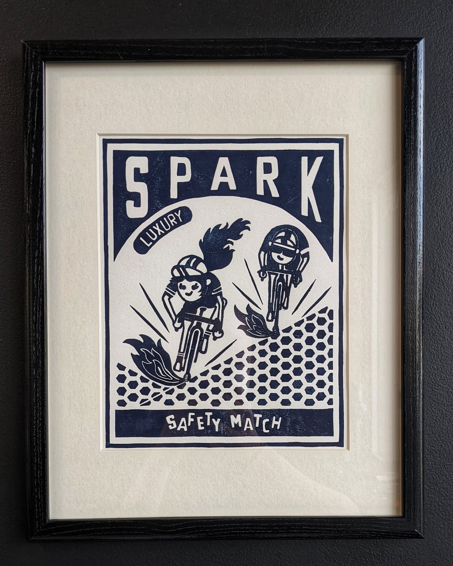 Cycling Handmade Linocut Art Print - Spark Match Box