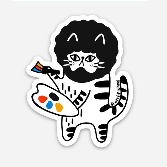Cat Sticker - Bob Ross Cat