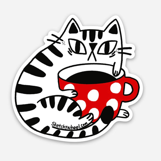 Cat Sticker Cat Holding a Coffee Mug