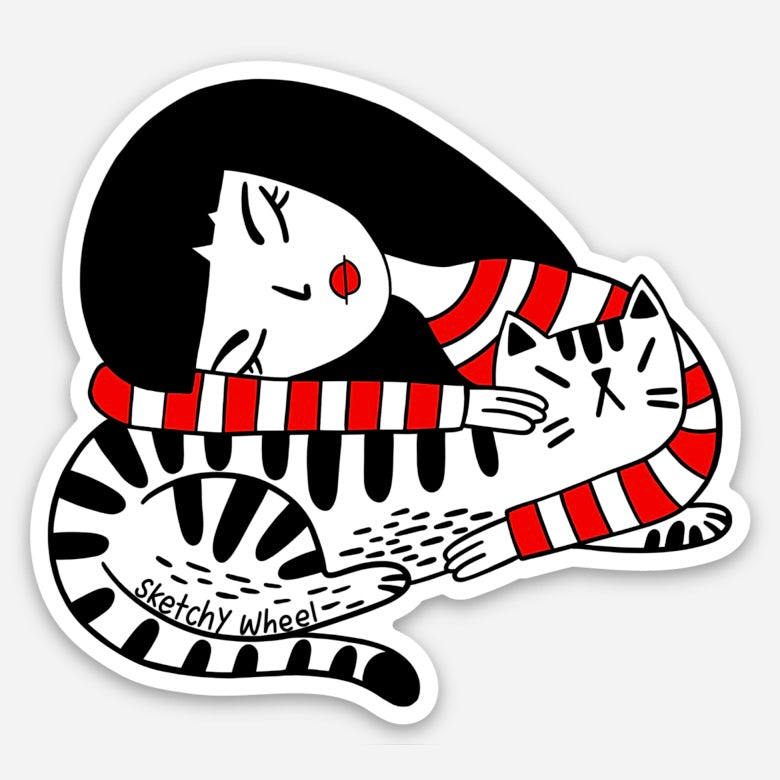 Cat and Girl Cuddling sticker
